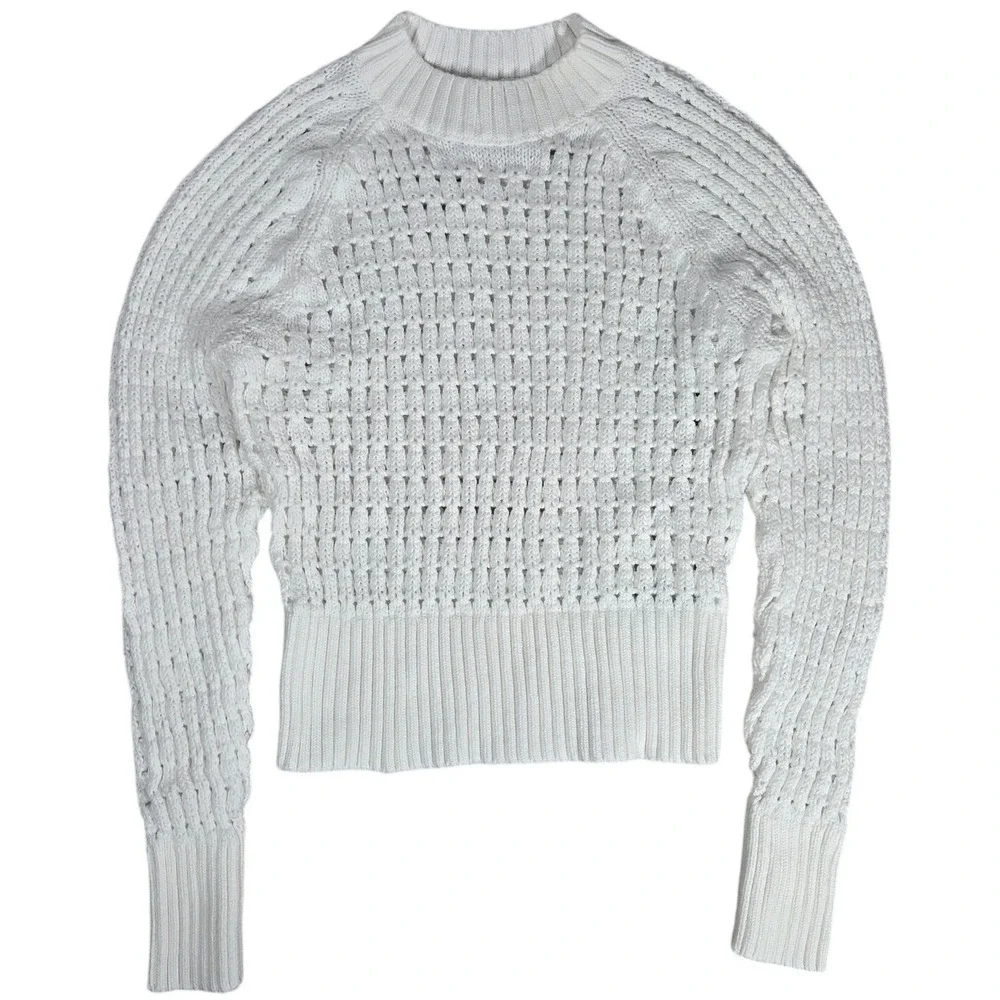 J. Crew Pointelle Crewneck Sweater in White‎ S BZ498